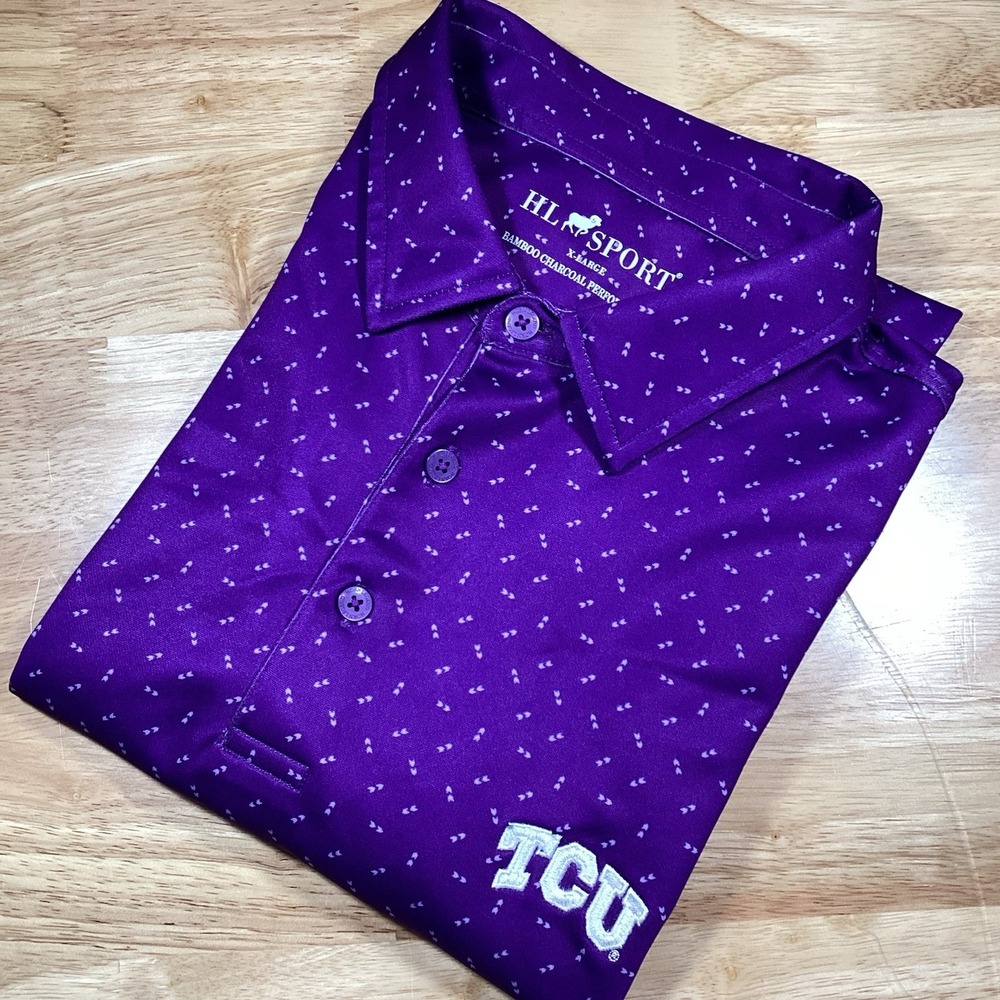 Mens HL Horn Legend TCU Horned Frogs Short Sleeve Performance Golf‎ Polo- XL